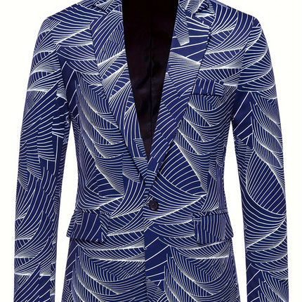 Men's Wave Printed Blazer #25060703 - Blazers | Navy Blue / S