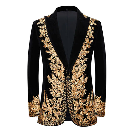 Men's Gold Embroidery Peak Lapel Blazer #S8348 - Blazers | Golden / XS