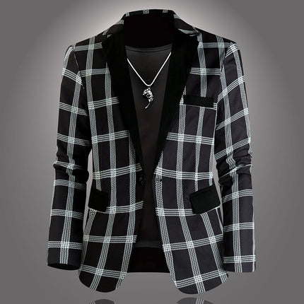 Men's Plaid Blazer - Slim Fit Stylish Checkered Suit Jacket for Parties & Weddings - Blazers | Black Plaid / M