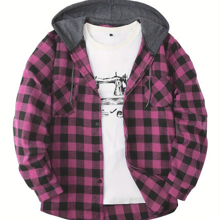 Men's Casual Plaid Hoodie #25701038 - | Pink / S