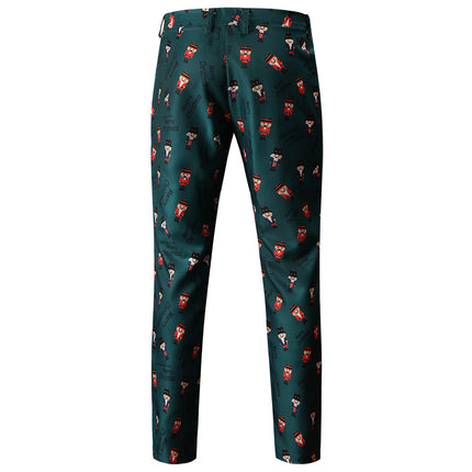 Men's Christmas Vintage Print Pants #XK44 - Pants | Olive Green / M