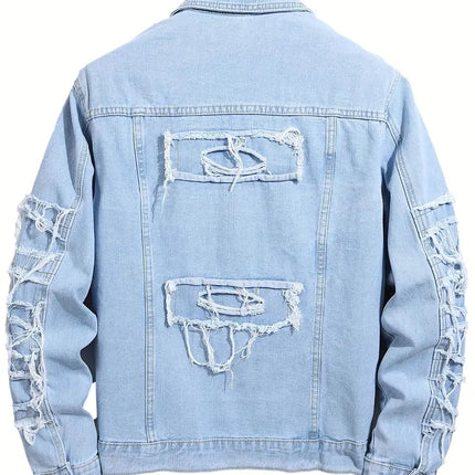 Men's Ripped Denim Jacket #25061243 - | Light Blue / S