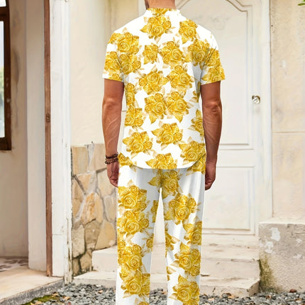 Men's Flower Print Set #25062403 - | Golden / M
