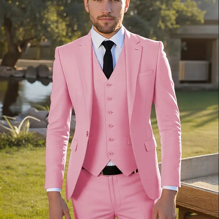 Men's 3pcs Suit #304 - | Pink / XXS