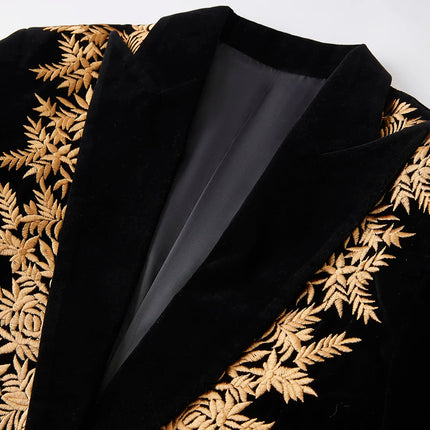Men's Gold Embroidery Peak Lapel Blazer #S8348 - Blazers | Golden / XS