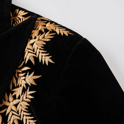Men's Gold Embroidery Peak Lapel Blazer #S8348 - Blazers | Golden / XS