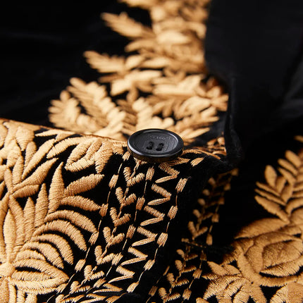 Men's Gold Embroidery Peak Lapel Blazer #S8348 - Blazers | Golden / XS