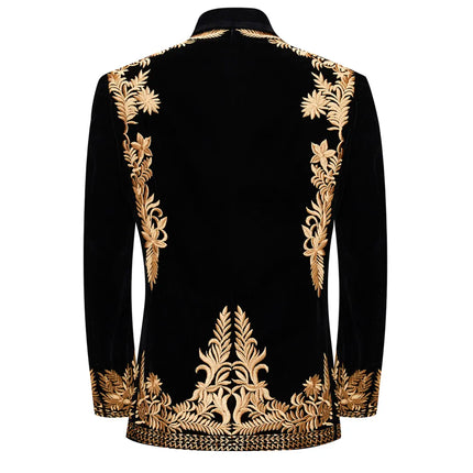 Men's Gold Embroidery Peak Lapel Blazer #S8348 - Blazers | Golden / XS