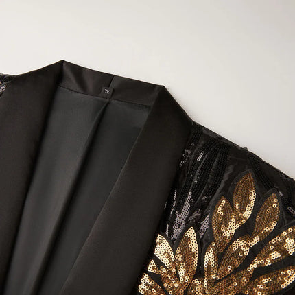 Men's Sequin Golden Leaves Embroidery Suit #S8167 - Suits | Golden / XS