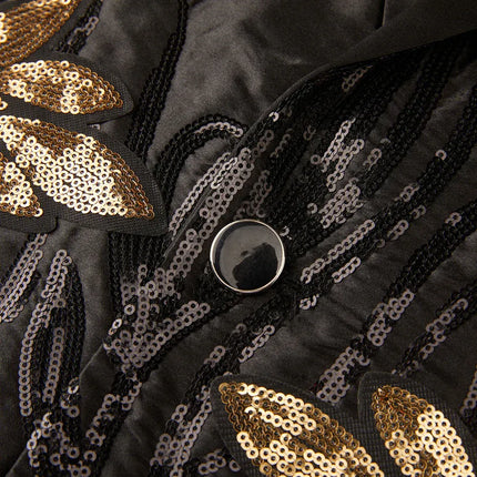 Men's Sequin Golden Leaves Embroidery Suit #S8167 - Suits | Golden / XS