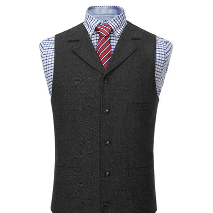 Men's Retro Tweed Suit Vest #800 - | Black / XS