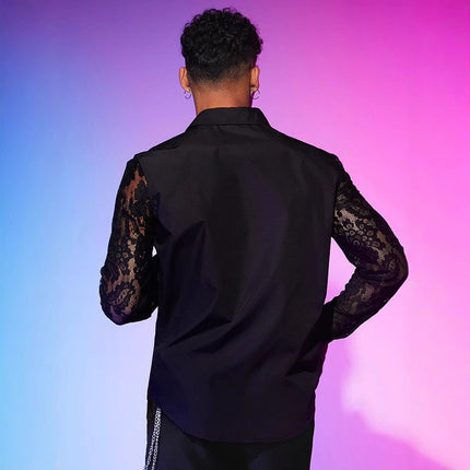 Men's Lace Patchwork Shirt #25630032 - | Black / S