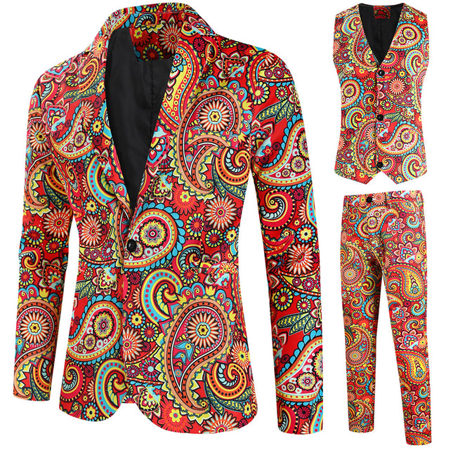 Vibrant Paisley Suit for Men – Retro Colorful Party Three-piece Set
