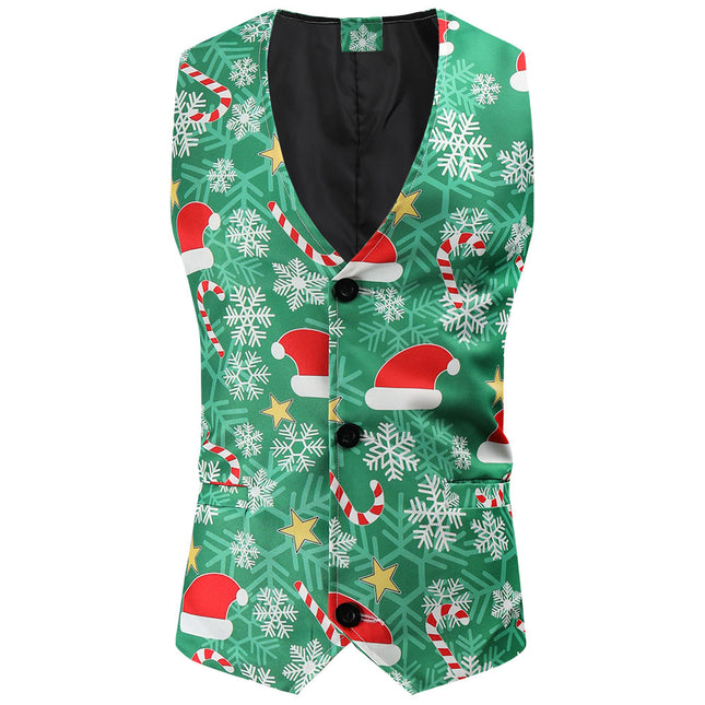 Men's Christmas Print Vest #MJ53 - Vests | Multicolour / M