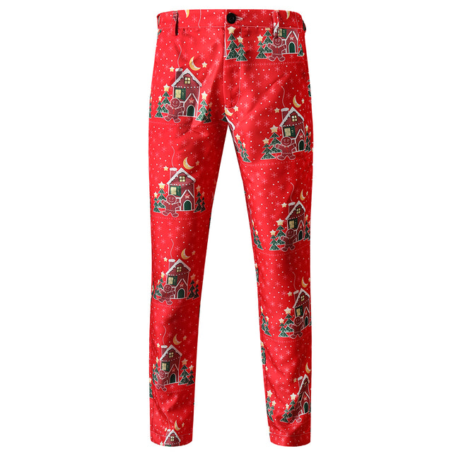 Men's Christmas Print Pants #XK48 - Pants | Burgundy / M