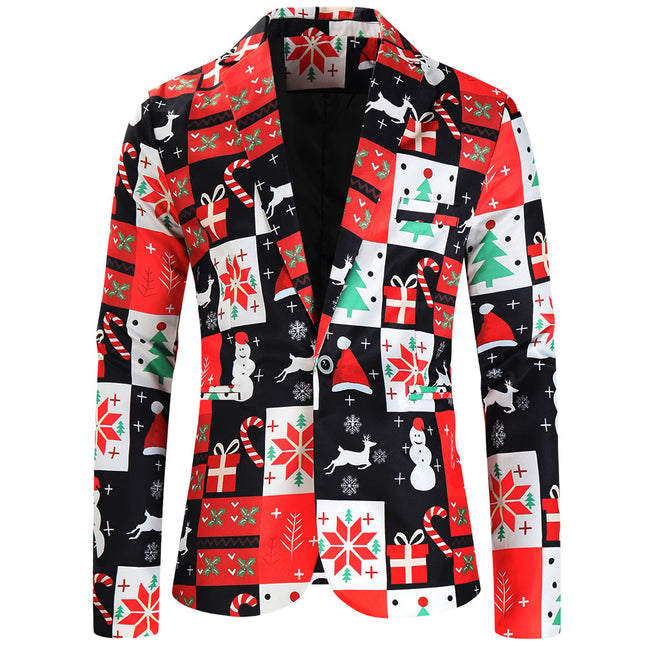 Men's Christmas Fashion Printed Blazer #X622 - Blazers | Multicolour / M