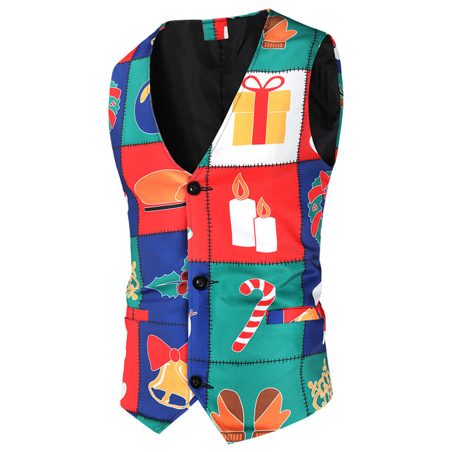Men's Colorful Christmas Print Vest #MJ33 - Vests | Multicolour / M