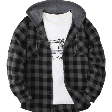 Men's Casual Plaid Hoodie #25701038 - | Dark Gray / S