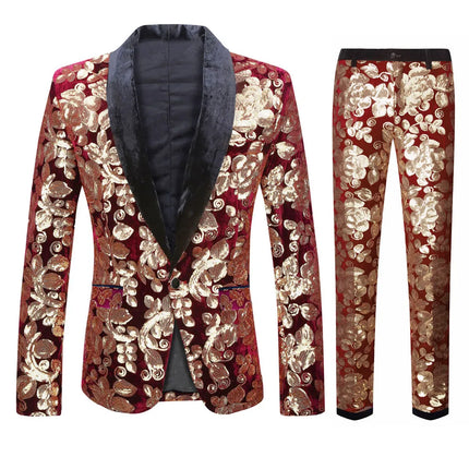 Men's Multicolor Velvet Sequins Suit #S8055-1 - Suits | Color4 / XS