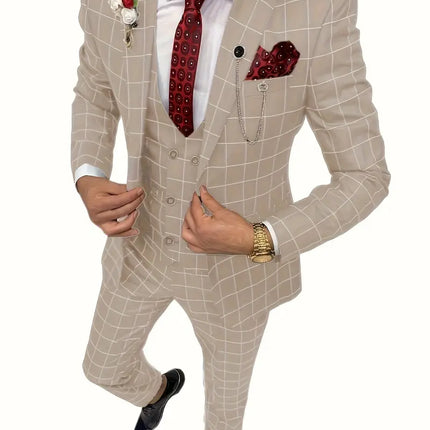 Men's 3pcs Suit #303 - | Beige / XXS