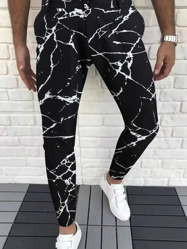 Black Casual Lightning-Print Men's Pants