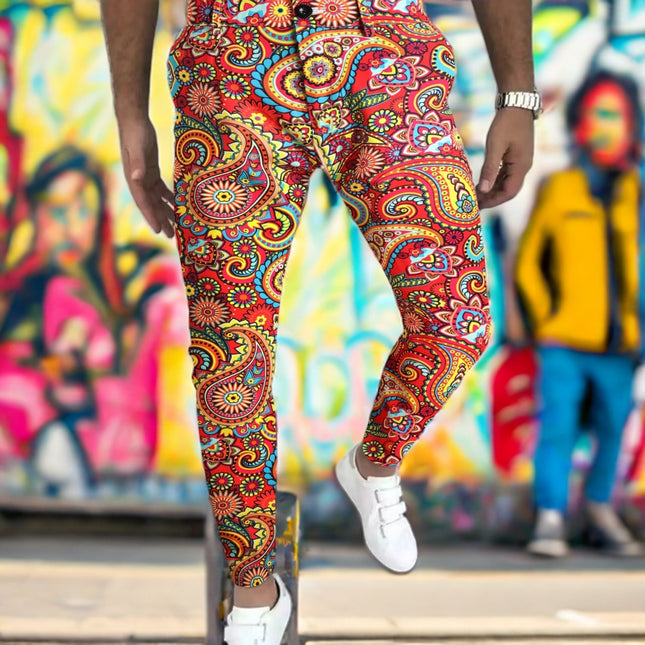 Ethnic Style Colorful Casual Trousers - Pants | Multicolor Red / M