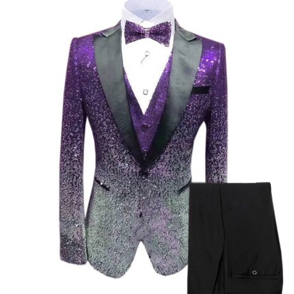 Men's 3 Piece Gradient Sequin Party Suit  #S8600
