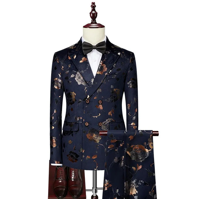 Men's  Black Printed Party Suit  #S8601
