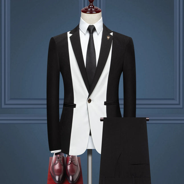 Men's 2 Piece White Contrast Party Suit #S8604 - Suits | Black / XS