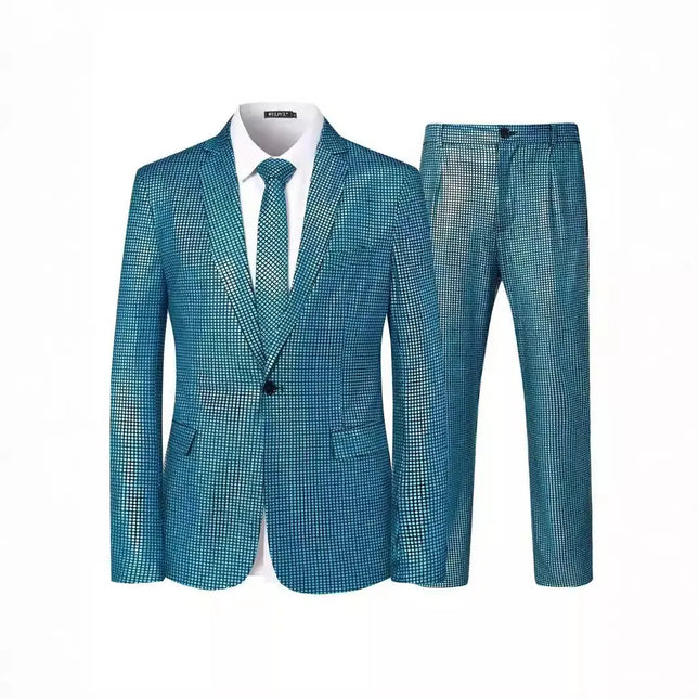 Men's Teal Checked Party Suit  #S8609