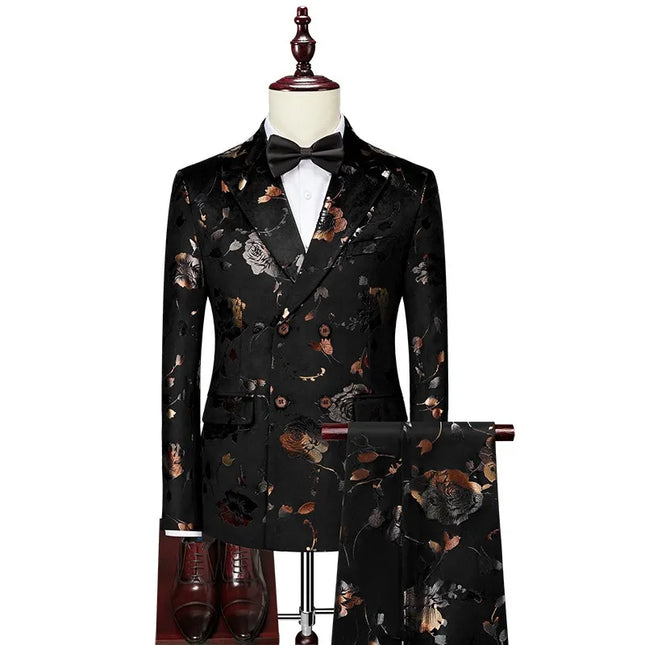 Men's  Black Printed Party Suit  #S8601