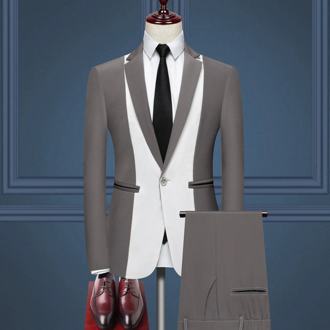 Men's 2 Piece White Contrast Party Suit #S8604 - Suits | Gray / XS