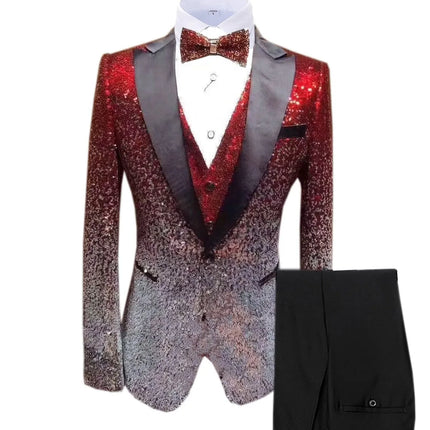 Men's 3 Piece Gradient Sequin Party Suit  #S8600