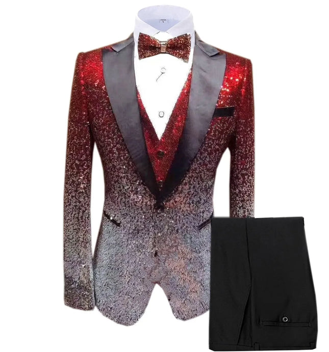 Men's 3 Piece Gradient Sequin Party Suit  #S8600
