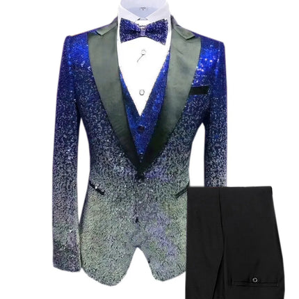 Men's 3 Piece Gradient Sequin Party Suit  #S8600