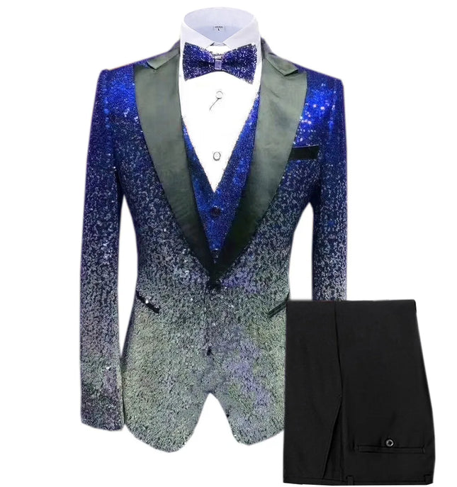 Men's 3 Piece Gradient Sequin Party Suit  #S8600