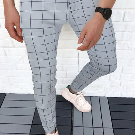 Men's Elegant Plaid Pants #XK6001 - Pants | White / S