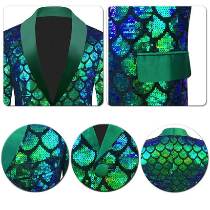 Men's Sequin Gala Velvet Mermaid Scale Tuxedo  #S8401