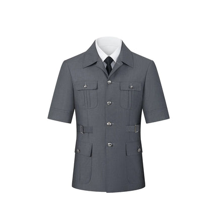 Men's Grey Multi-pocket Short-sleeved Suit  #S8639