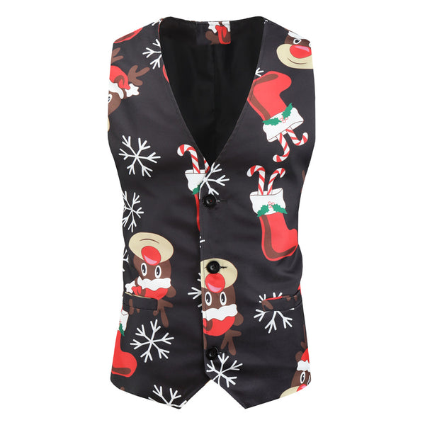 Men's Elk Print Vest Suit #2TZMK25