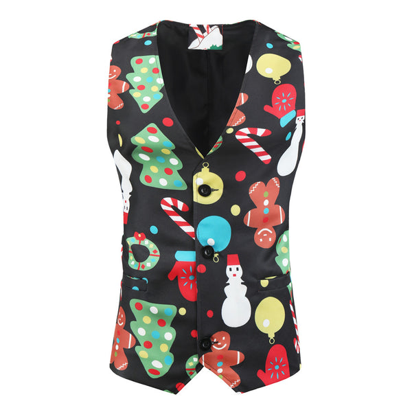 Men's Christmas Print Vest Suit #2TZMK31