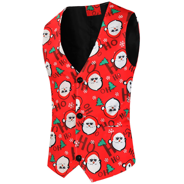 Men's Christmas Printed Vest Suit #2TZMK621 - Suits | Red / M