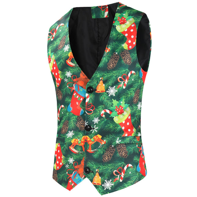 Men's Christmas Printed Vest Suit #2TZMK629 - Suits | Multicolour / M