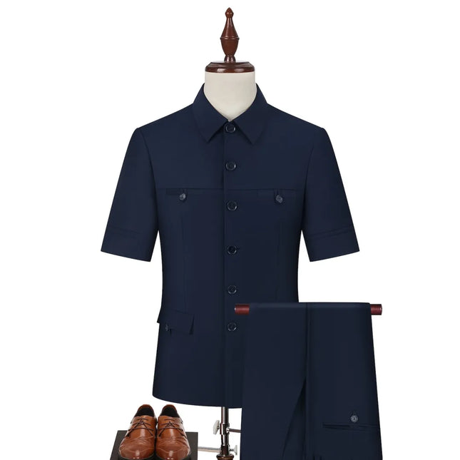 Men's Navy Short Sleeve Suit  #S8640