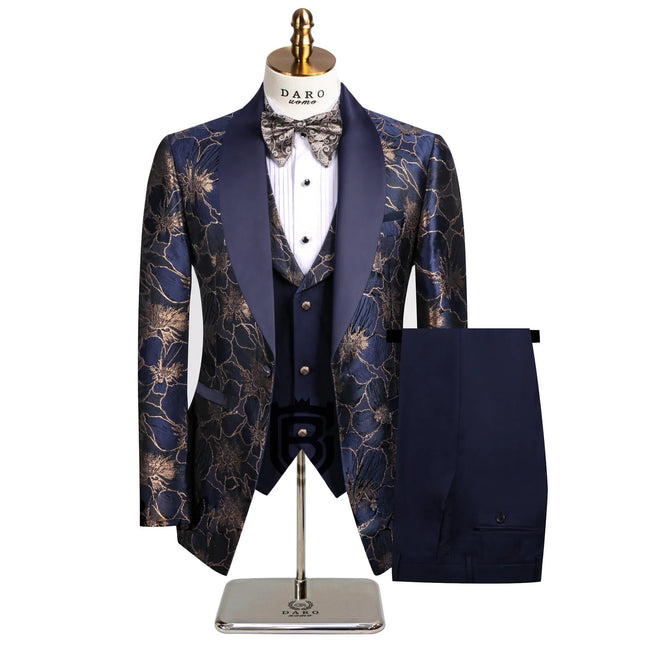 Men's Floral Elegance Suit #S8592 - Suits | Navy Blue / XS