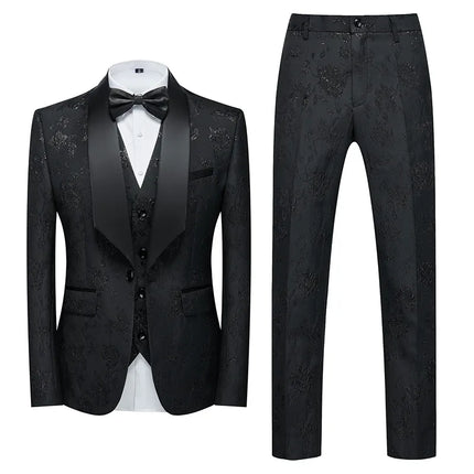 Men's Texture Painting Suit #S8195 - Suits | Black / XS