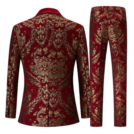 Men's Luxurious Gold Embroidered Suit #S8341 - Suits | Blue / XS