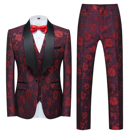 Men's Texture Painting Suit #S8195 - Suits | Burgundy / XS