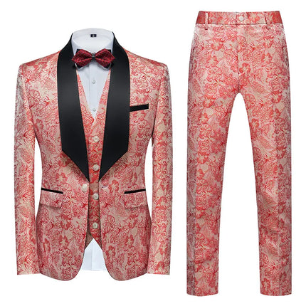 Men's Texture Painting Suit #M8004 - Suits | Pink / XS