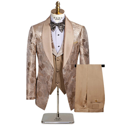 Men's Floral Elegance Suit #S8592 - Suits | Beige / XS